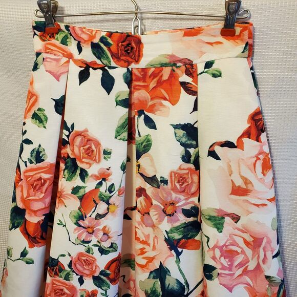 Eliza J Floral Midi Flounce Party Skirt Jacquard Roses Tulle Underlay Sz 4 - Picture 2 of 11
